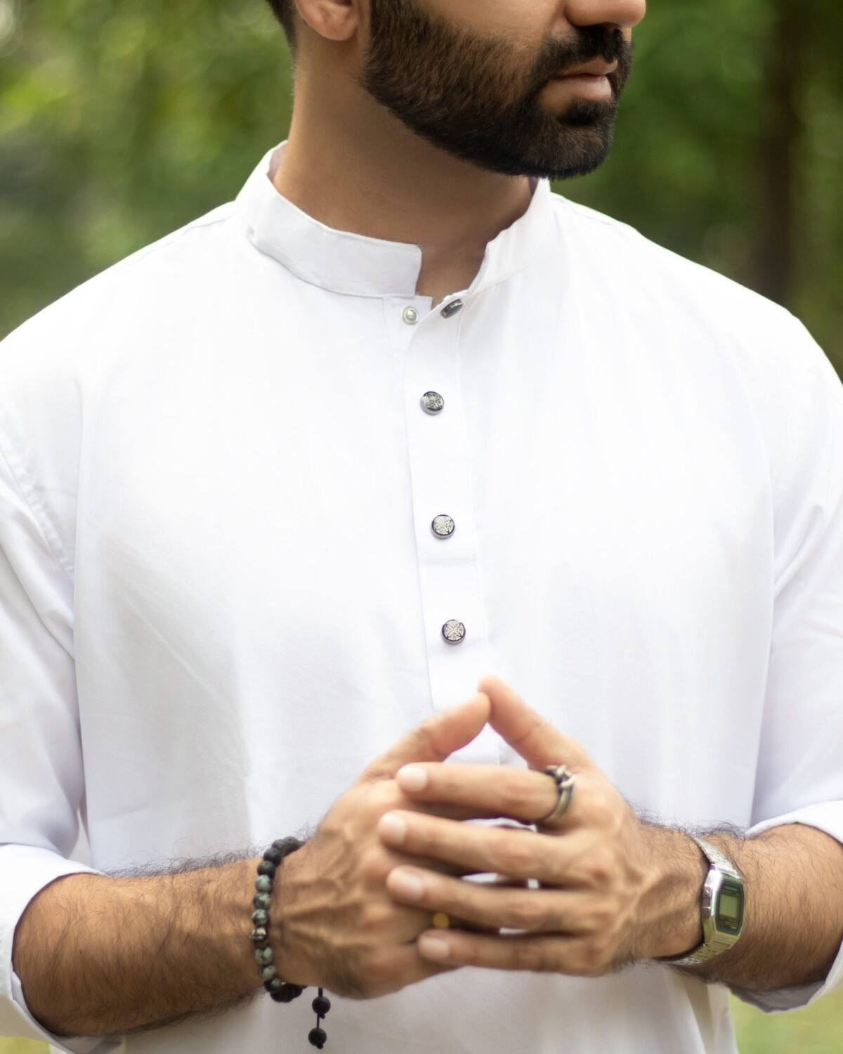 সাদা কালার প্রিমিয়াম মাইক্রোস্টিজ সলিড পাঞ্জাবি - Image 2